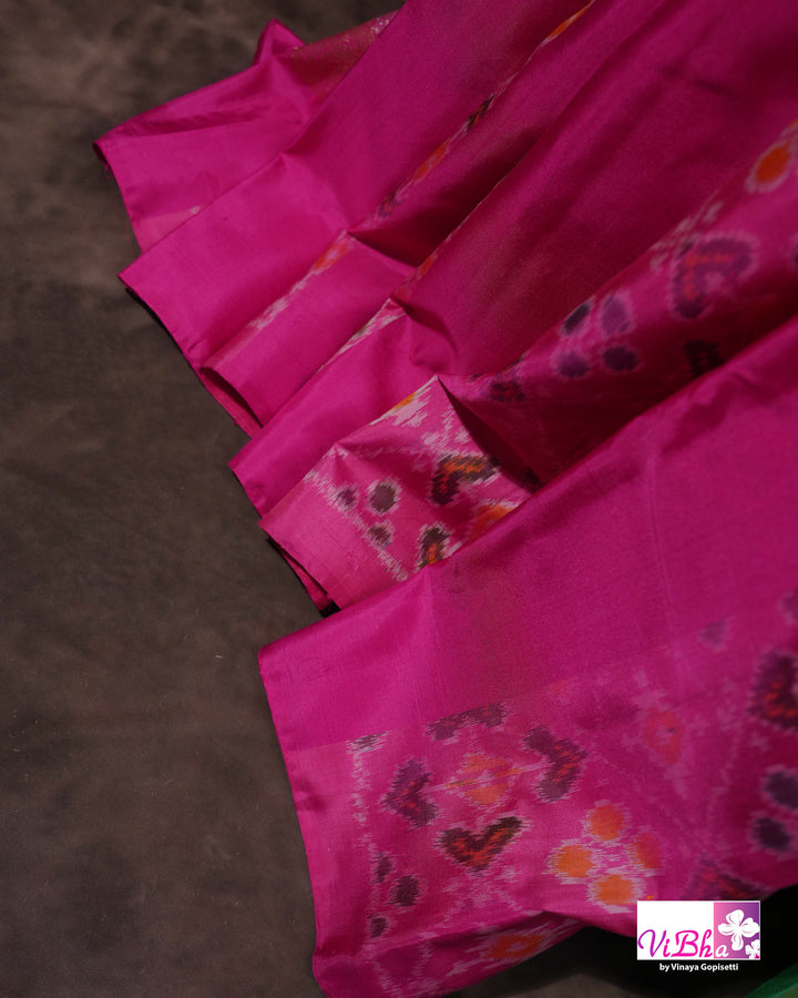 Rani Pink Handwoven Kanchi Silk Saree with Patola Weave and Blouse