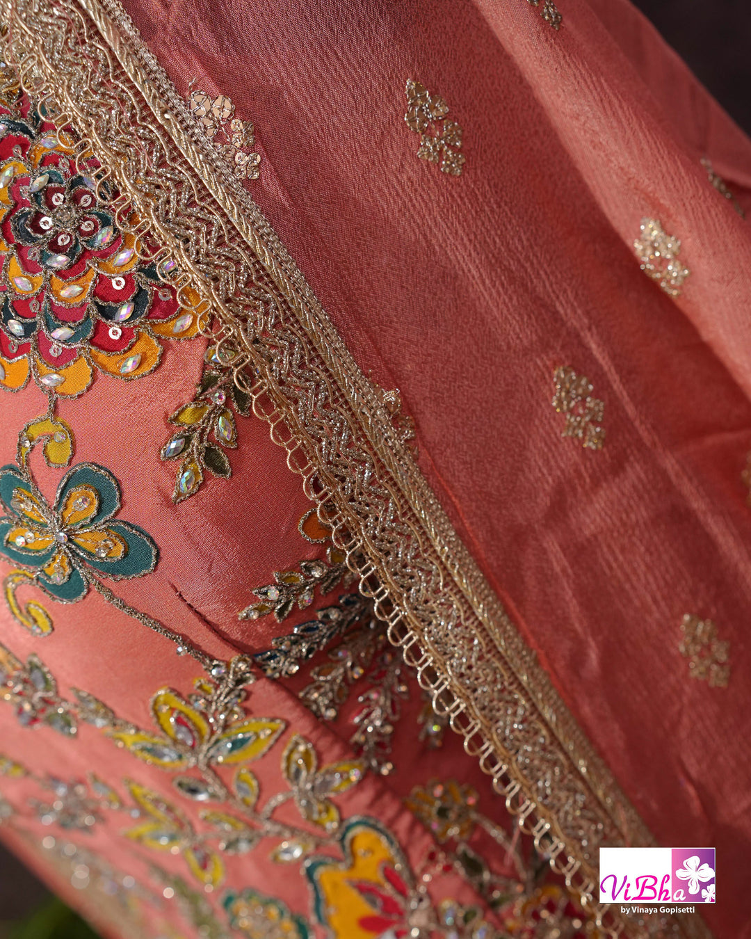 Coral Peach Multicolor Embroidered Sharara Set