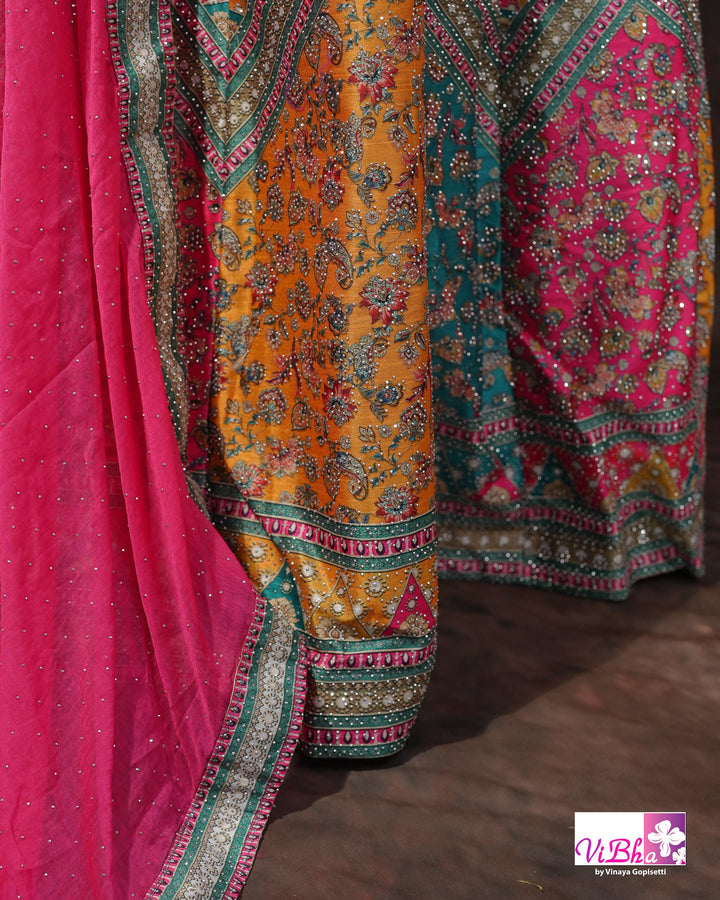Turquoise &amp; Rani Pink Multicolor Lehenga Set