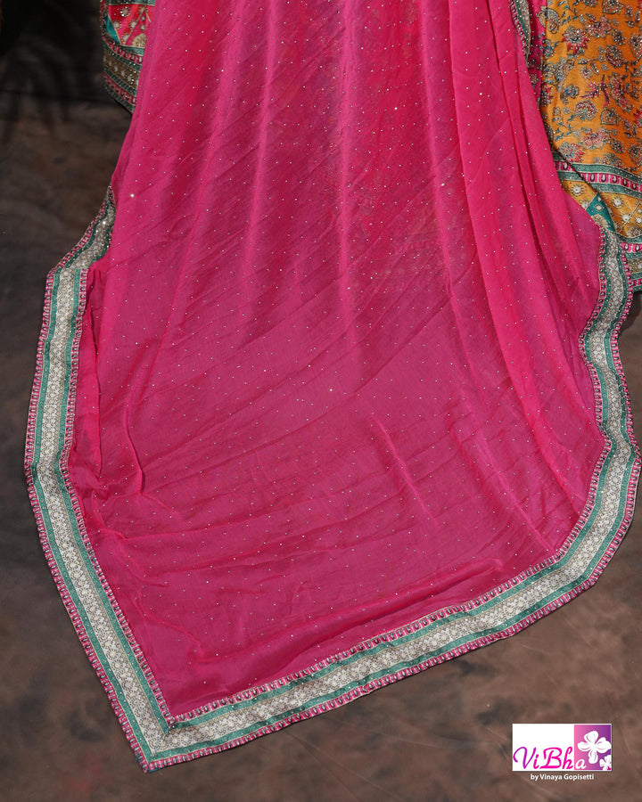 Turquoise &amp; Rani Pink Multicolor Lehenga Set