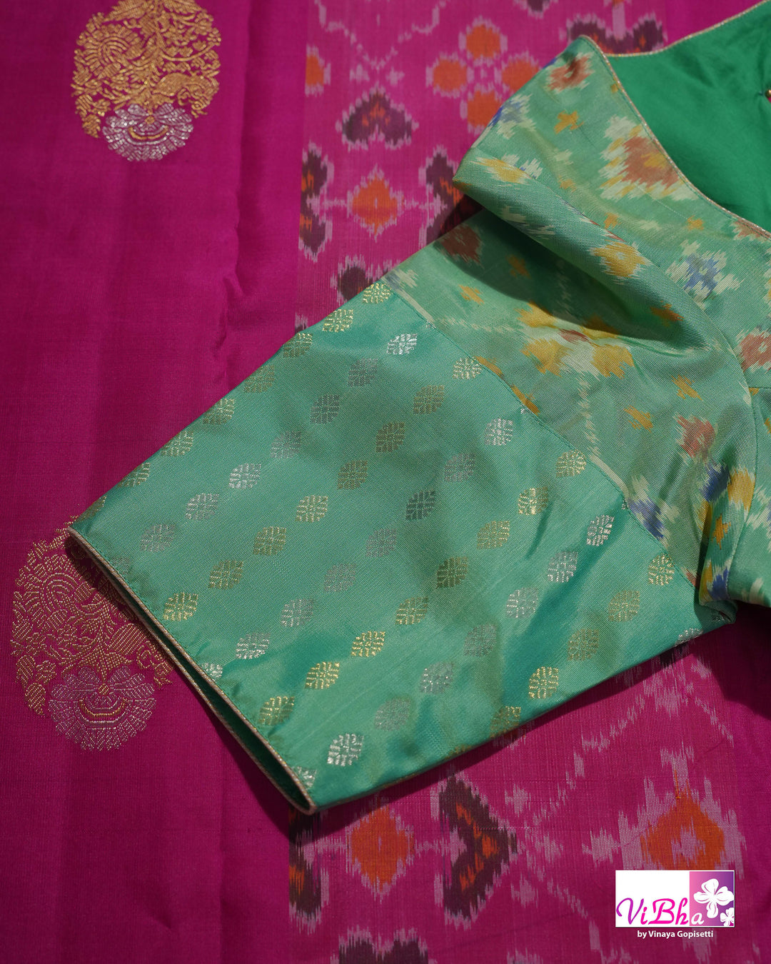 Rani Pink Handwoven Kanchi Silk Saree with Patola Weave and Blouse