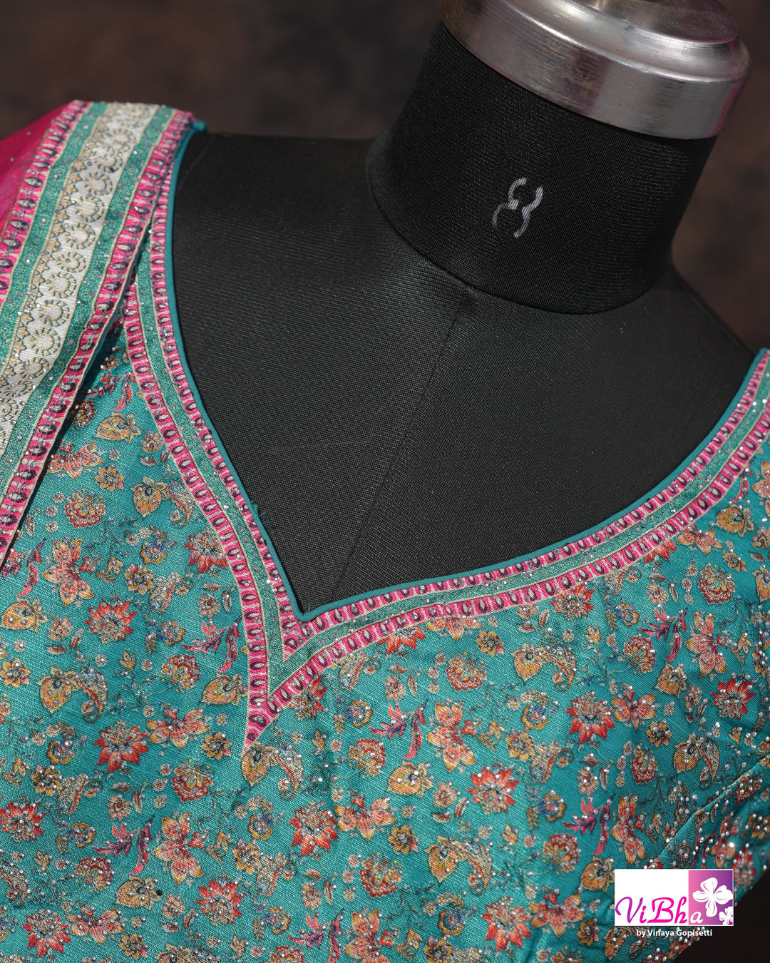Turquoise &amp; Rani Pink Multicolor Lehenga Set