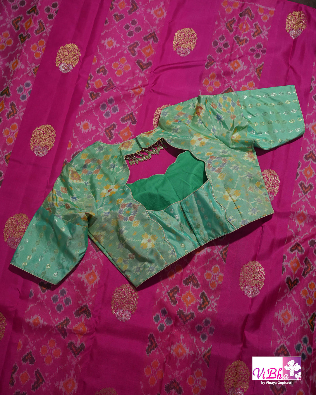 Rani Pink Handwoven Kanchi Silk Saree with Patola Weave and Blouse