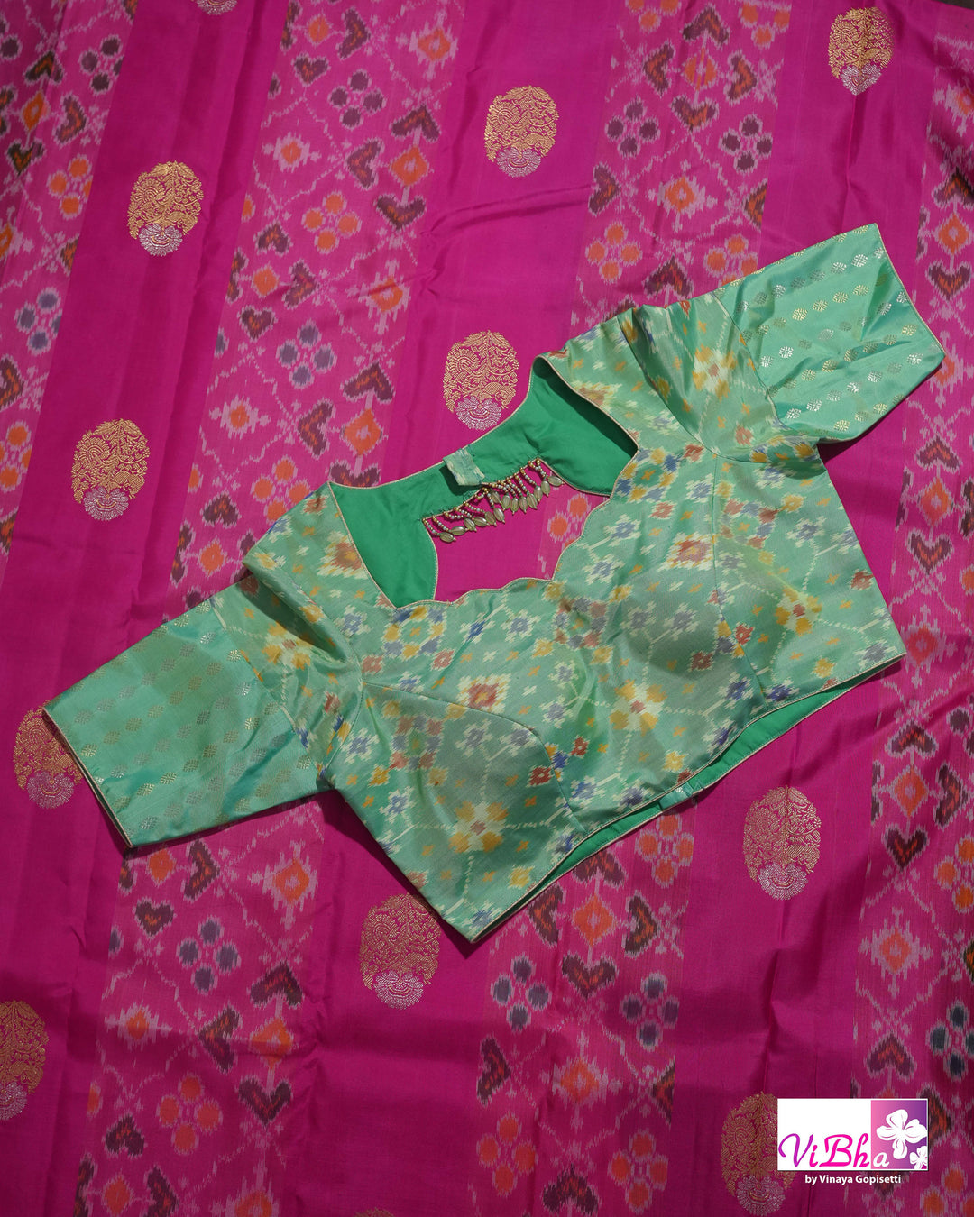 Rani Pink Handwoven Kanchi Silk Saree with Patola Weave and Blouse