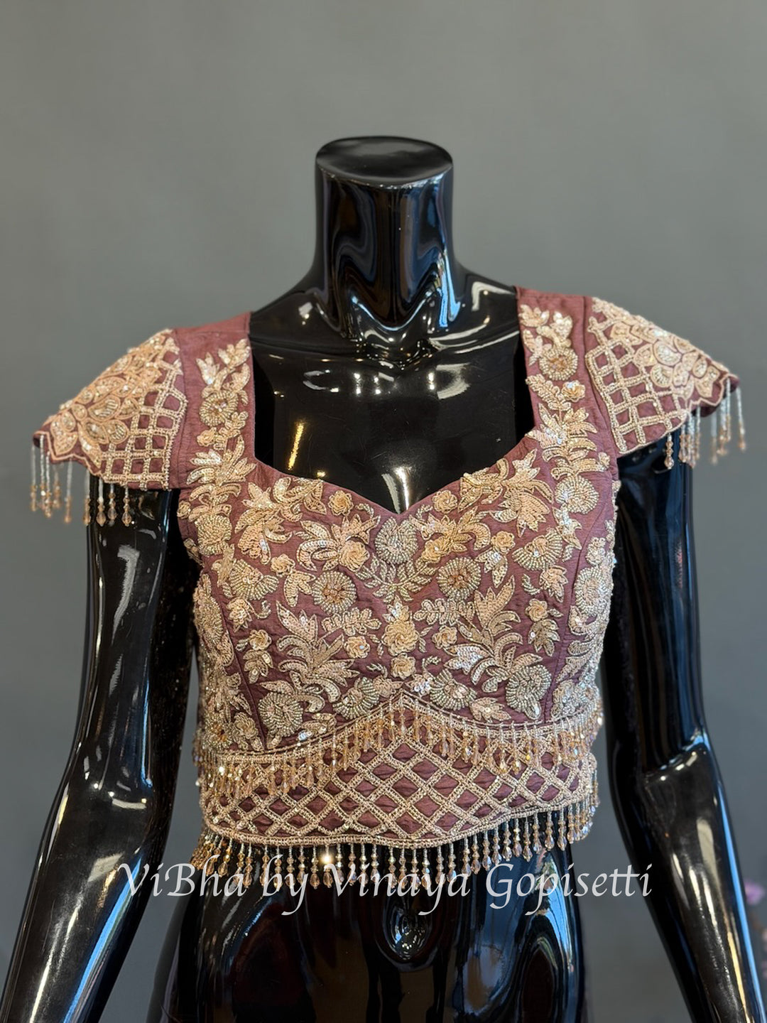 Dark Mauve Skirt Style Embroidered Drape Saree