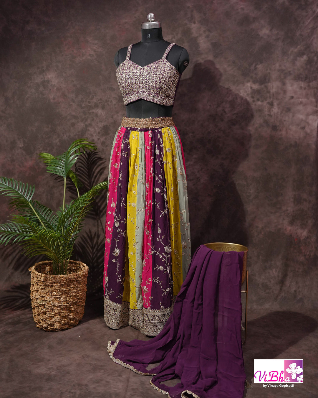 Wine and multi kali sharara with cape