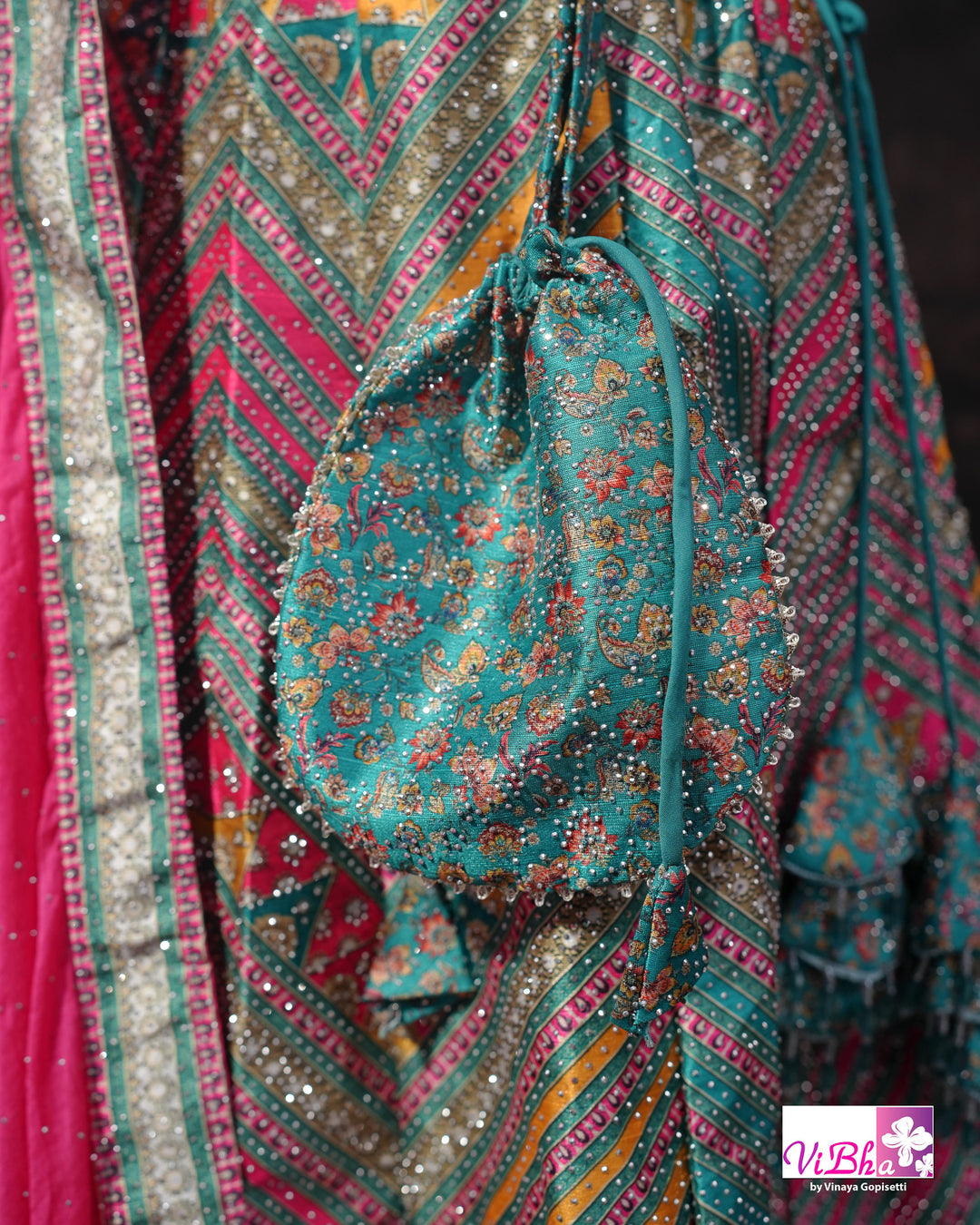 Turquoise &amp; Rani Pink Multicolor Lehenga Set