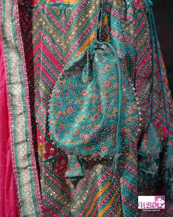 Turquoise &amp; Rani Pink Multicolor Lehenga Set