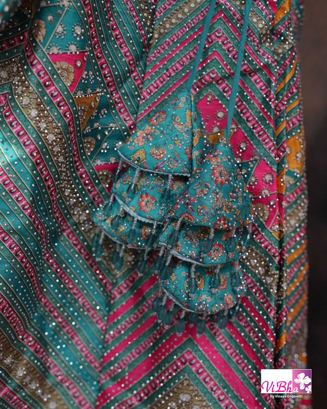 Turquoise &amp; Rani Pink Multicolor Lehenga Set