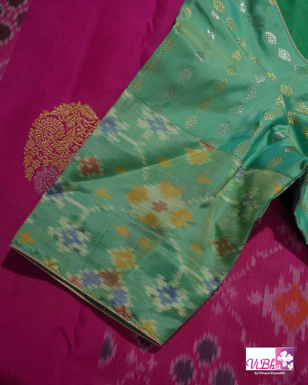Rani Pink Handwoven Kanchi Silk Saree with Patola Weave and Blouse