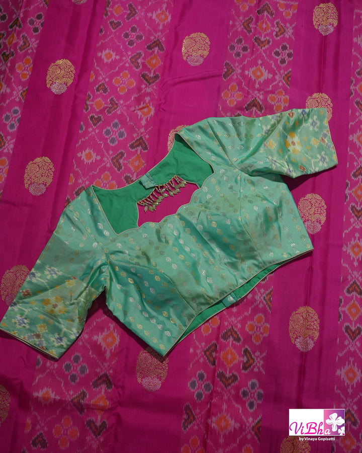 Rani Pink Handwoven Kanchi Silk Saree with Patola Weave and Blouse