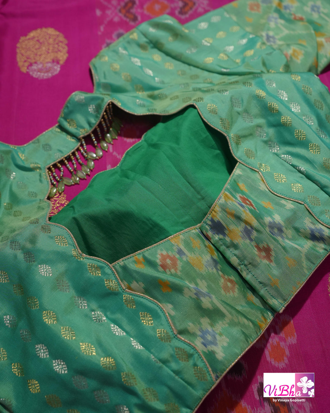 Rani Pink Handwoven Kanchi Silk Saree with Patola Weave and Blouse