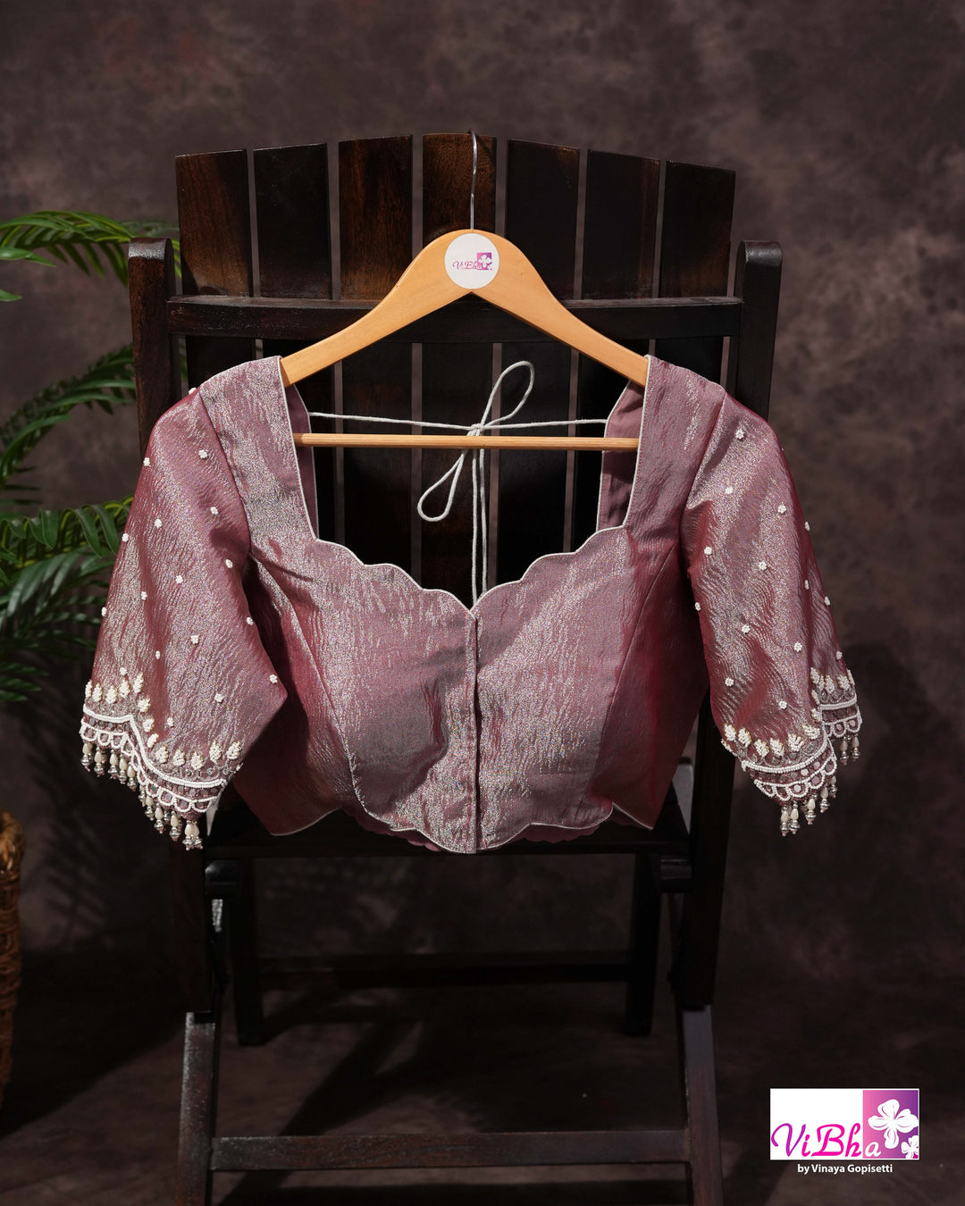 Rose Mauve Shimmer Designer Saree with Embellished Scalloped Leaf Border