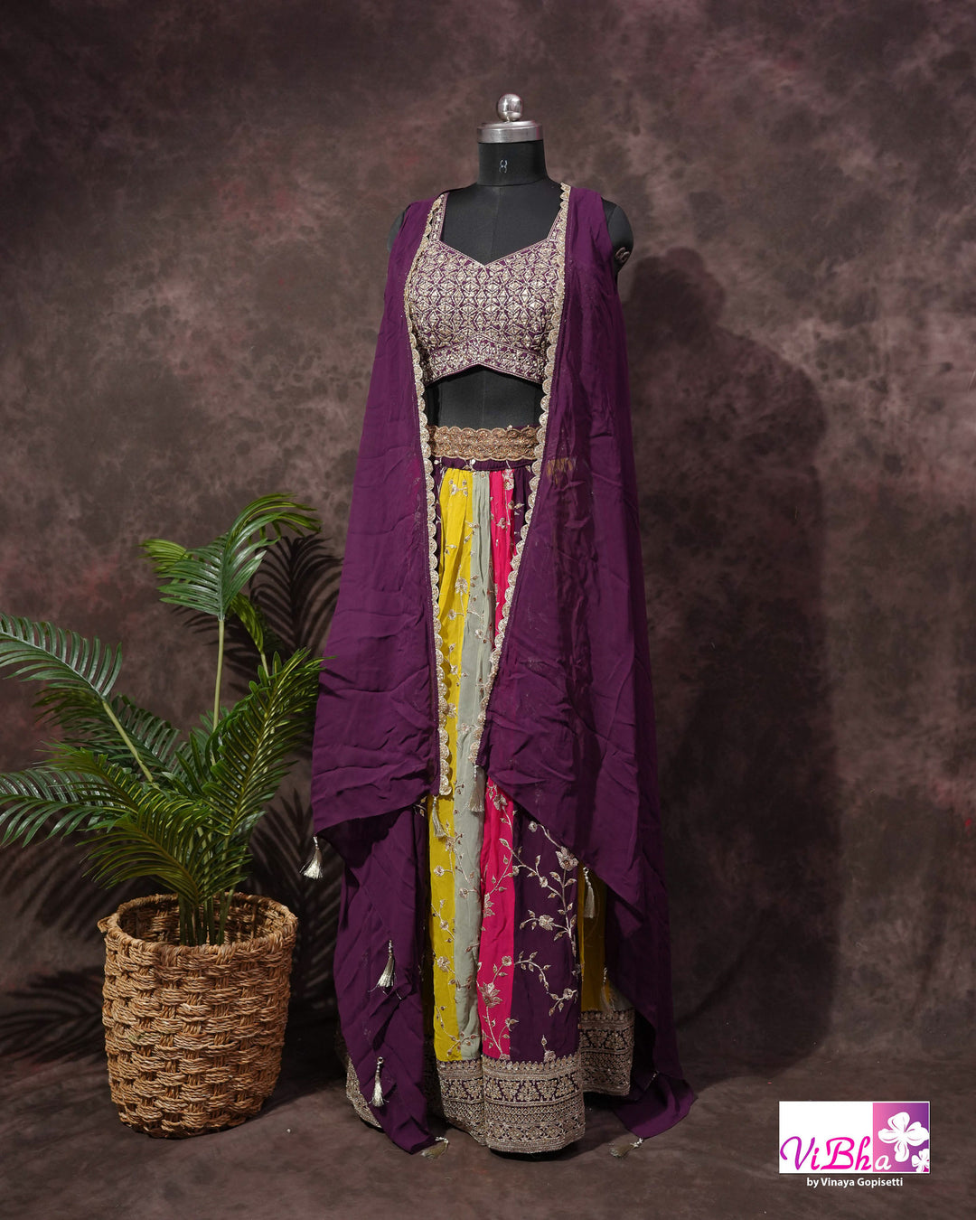 Wine and multi kali sharara with cape