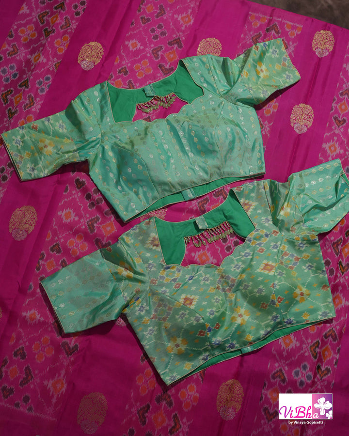Rani Pink Handwoven Kanchi Silk Saree with Patola Weave and Blouse