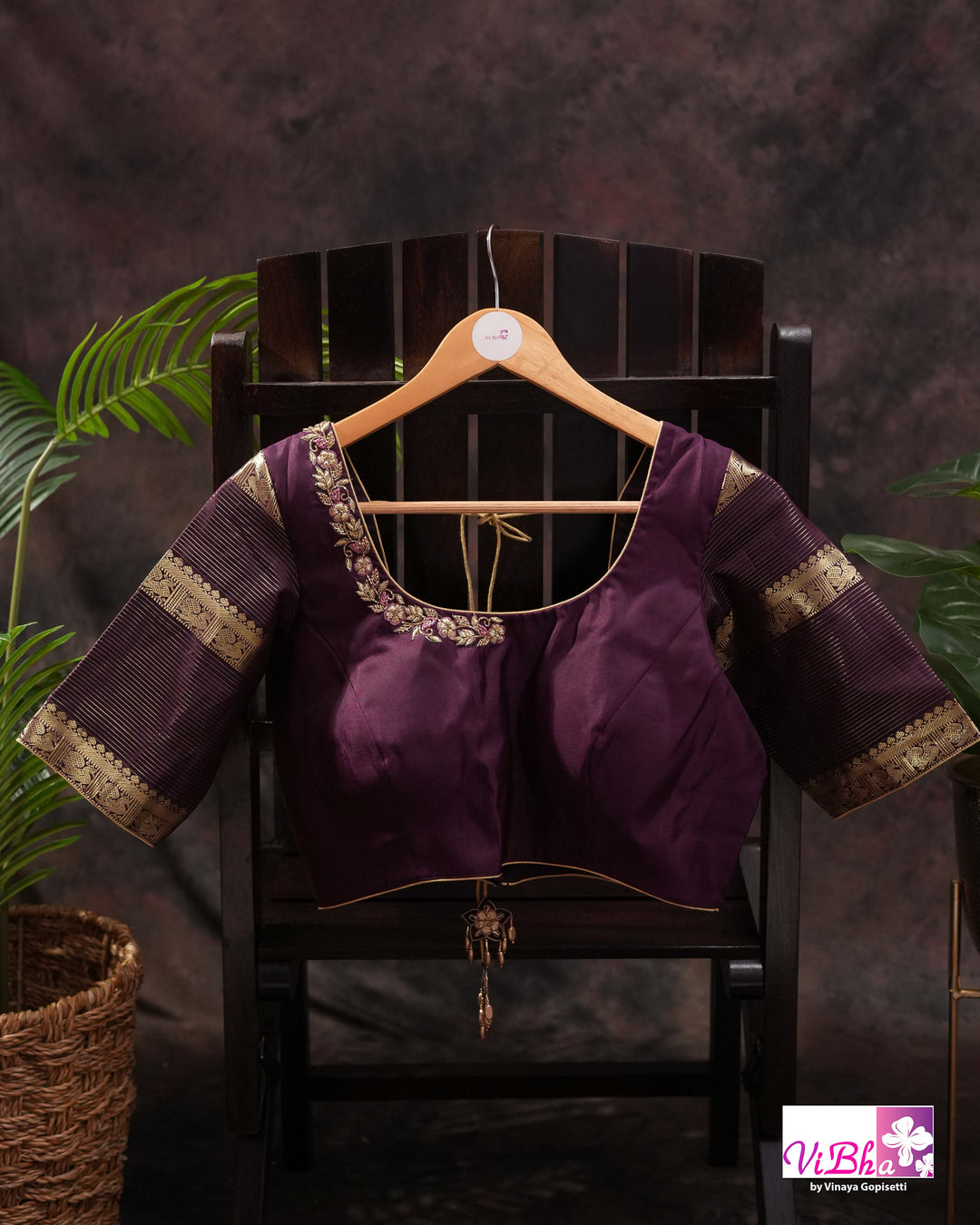 Dark Mauve And Plum Kanchi Silk Saree with Embroidered Blouse