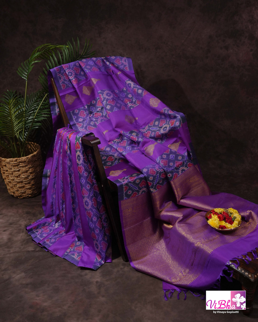 Royal Purple Kanchi Silk Saree with Patola Weave and Blouse