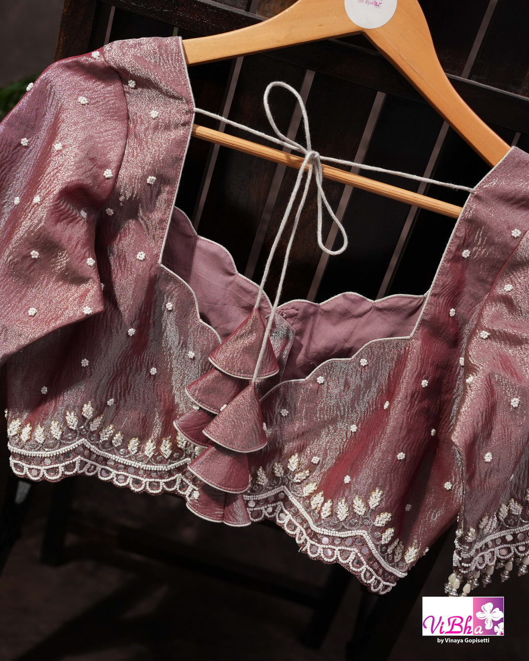 Rose Mauve Shimmer Designer Saree with Embellished Scalloped Leaf Border