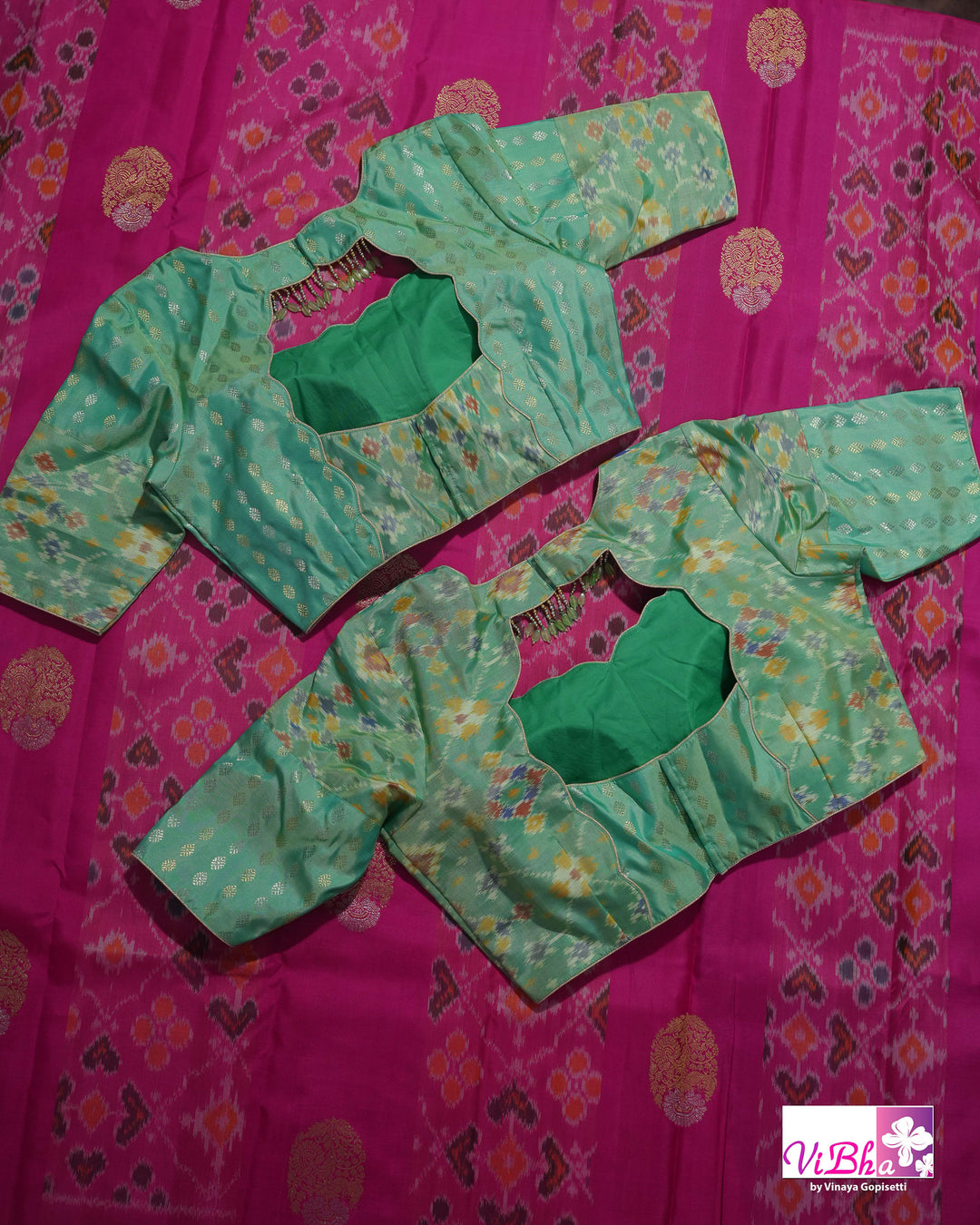 Rani Pink Handwoven Kanchi Silk Saree with Patola Weave and Blouse