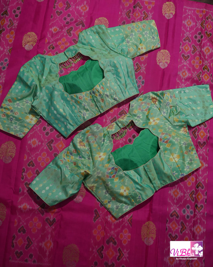 Rani Pink Handwoven Kanchi Silk Saree with Patola Weave and Blouse