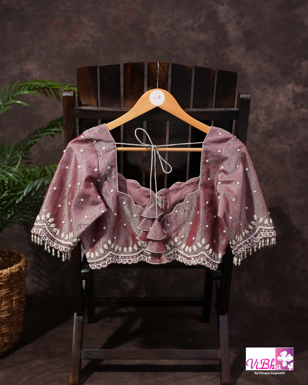 Rose Mauve Shimmer Designer Saree with Embellished Scalloped Leaf Border