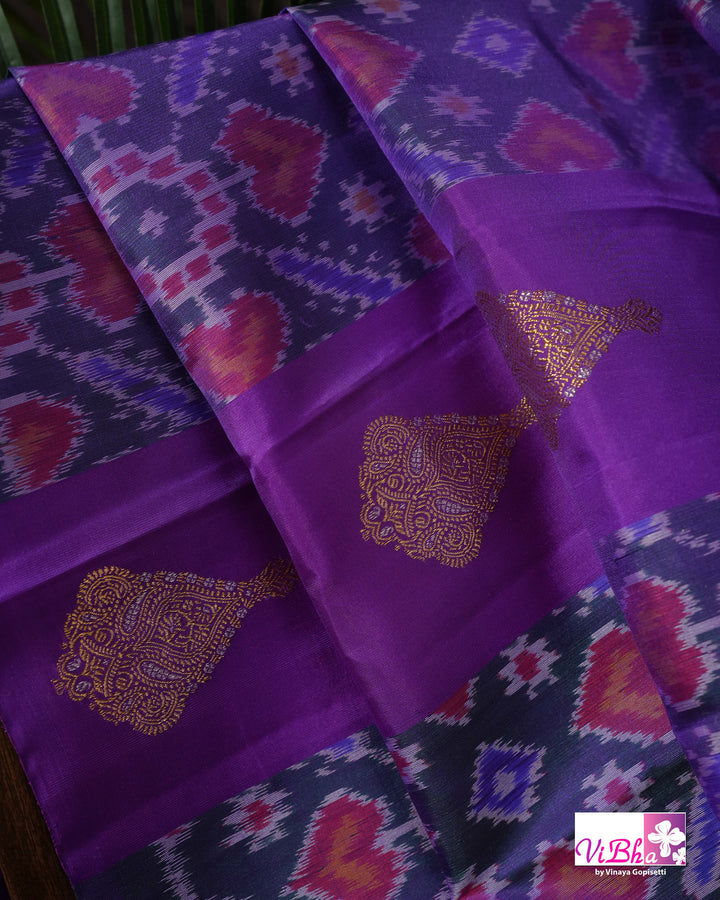 Royal Purple Kanchi Silk Saree with Patola Weave and Blouse