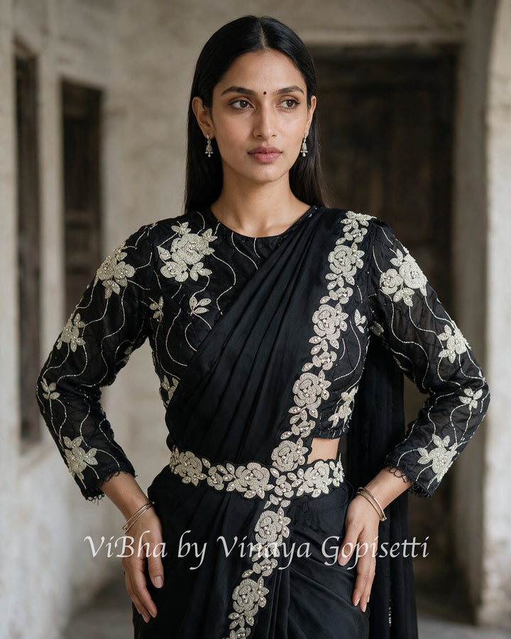 Black pre draped saree and blouse