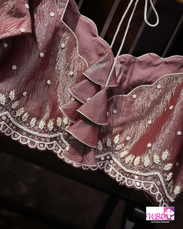 Rose Mauve Shimmer Designer Saree with Embellished Scalloped Leaf Border