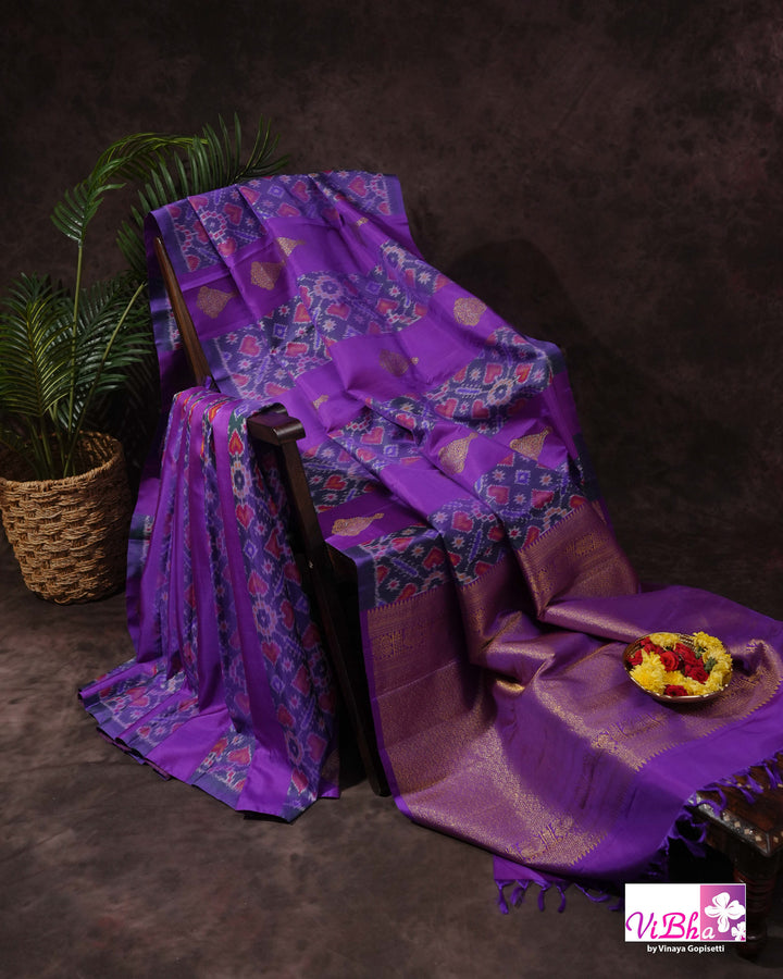Royal Purple Kanchi Silk Saree with Patola Weave and Blouse
