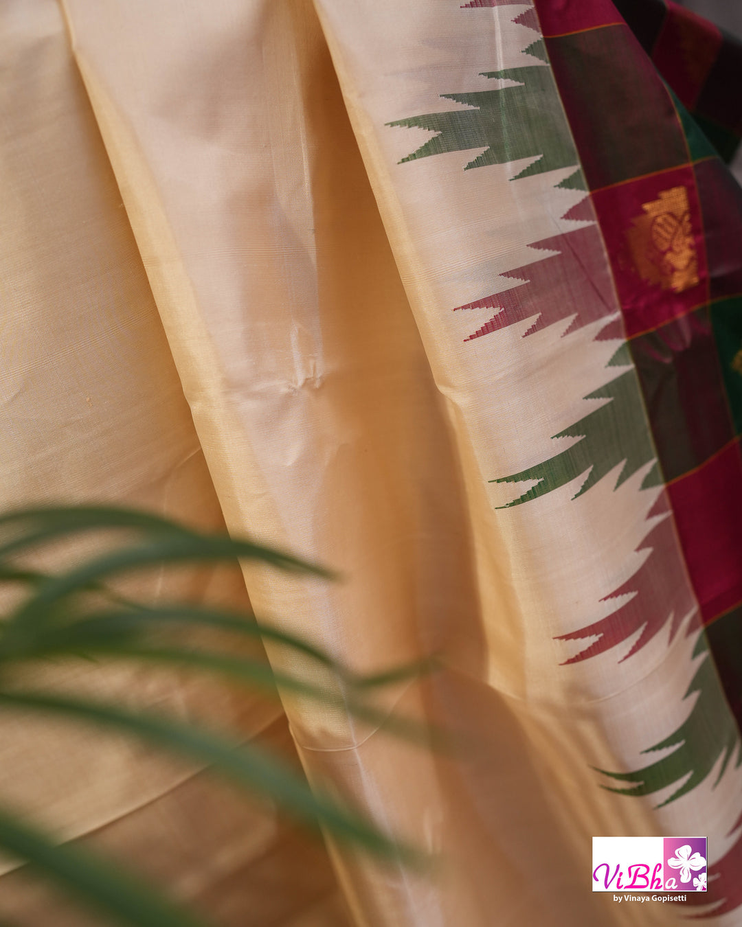 Cream Kanchi Silk Saree with Blouse &amp; Kattam Border