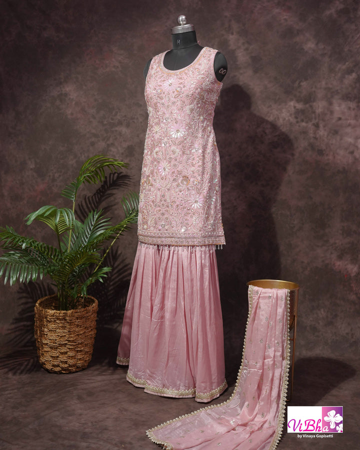 Blush Pink Embroidered Sharara Set