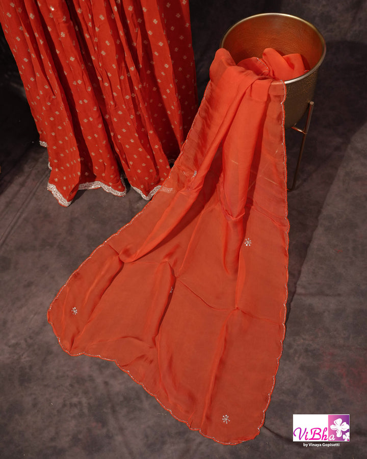 Orange Embroidered Sharara Set