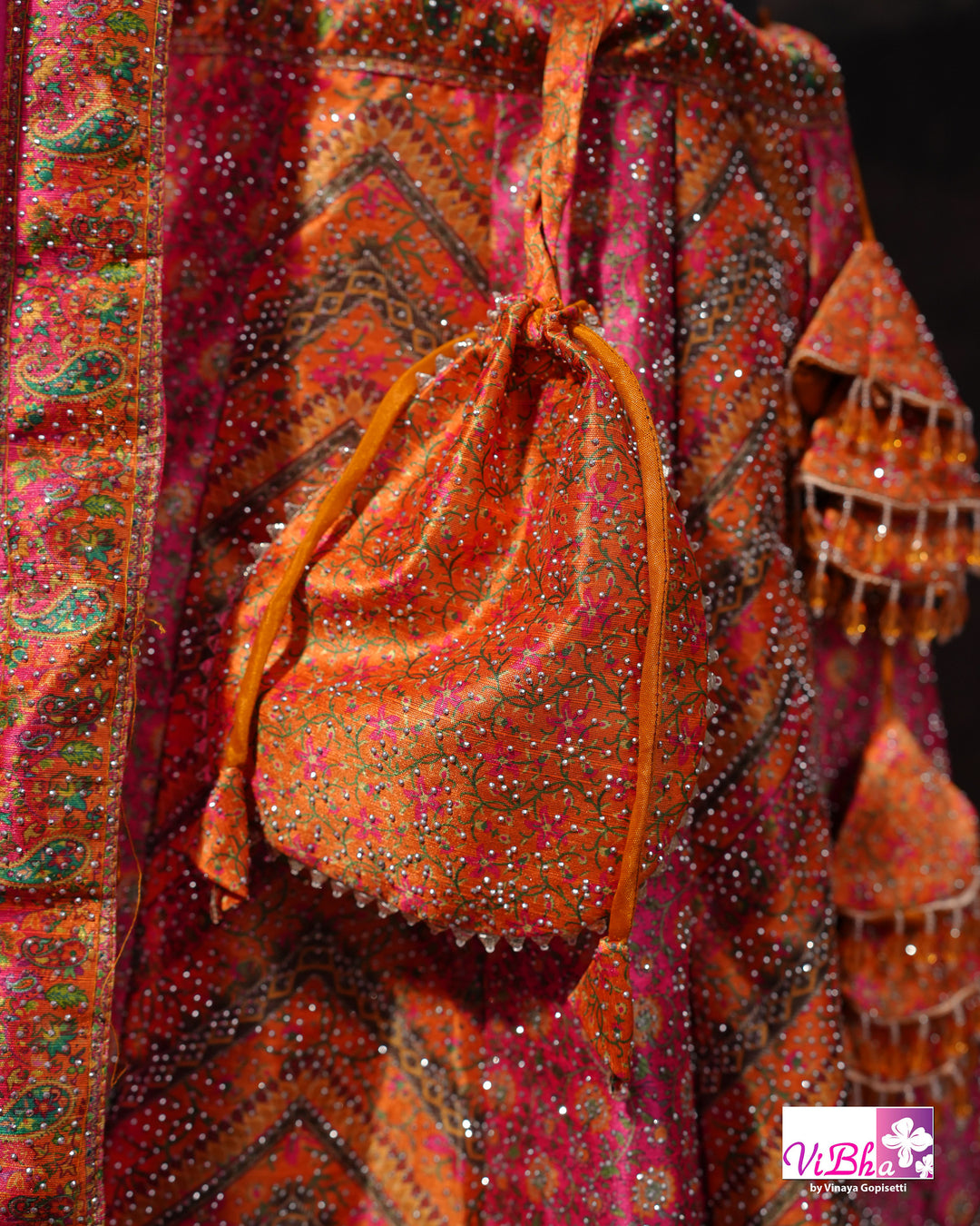 Orange &amp; Rani Pink Multicolor Lehenga Set