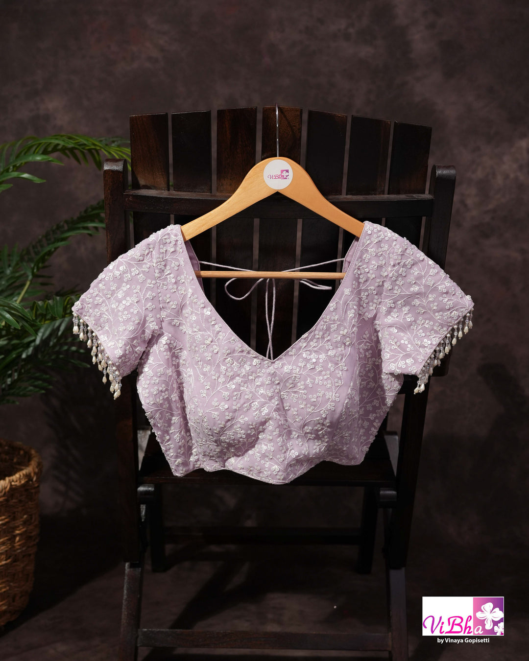 Pale Lilac Designer Saree with All-Over Floral Work and Scalloped Border