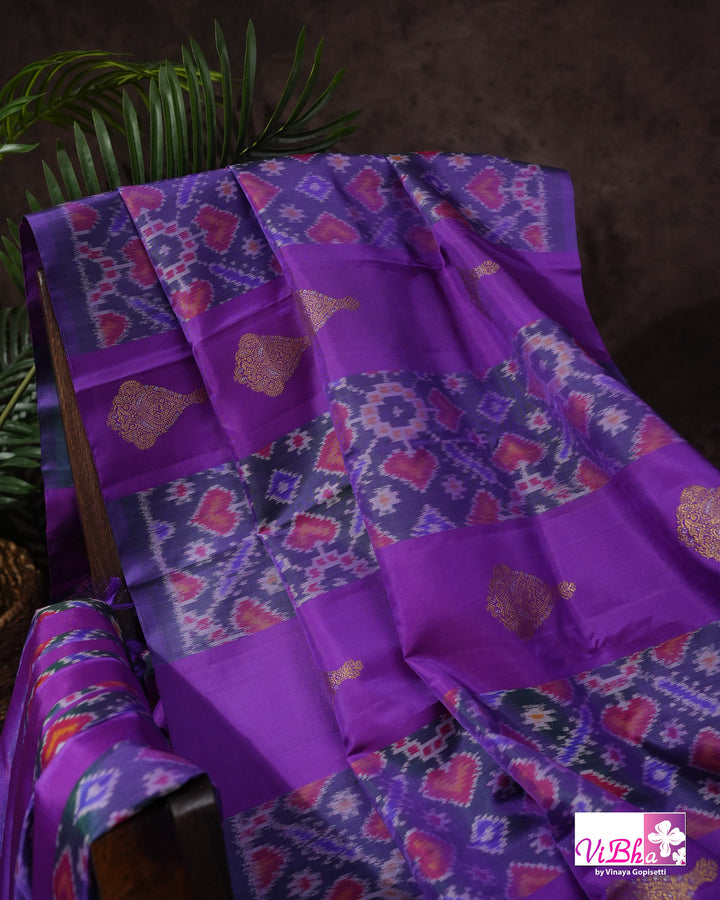 Royal Purple Kanchi Silk Saree with Patola Weave and Blouse