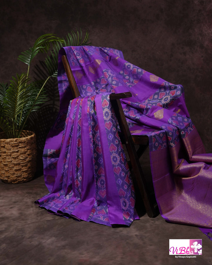 Royal Purple Kanchi Silk Saree with Patola Weave and Blouse