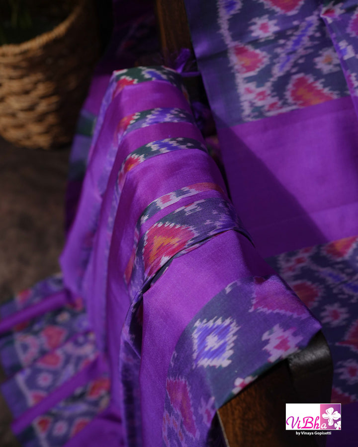 Royal Purple Kanchi Silk Saree with Patola Weave and Blouse