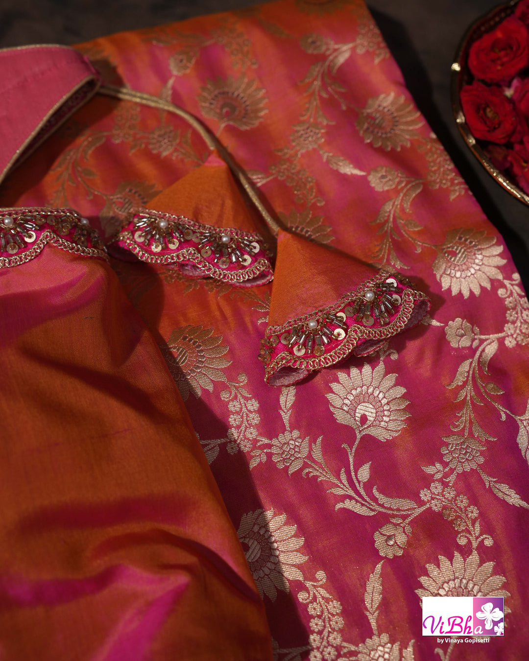 Peach Dual tone Jangla Katan Saree
