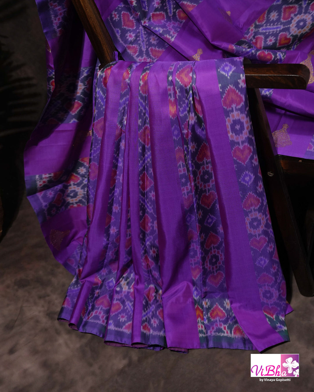Royal Purple Kanchi Silk Saree with Patola Weave and Blouse