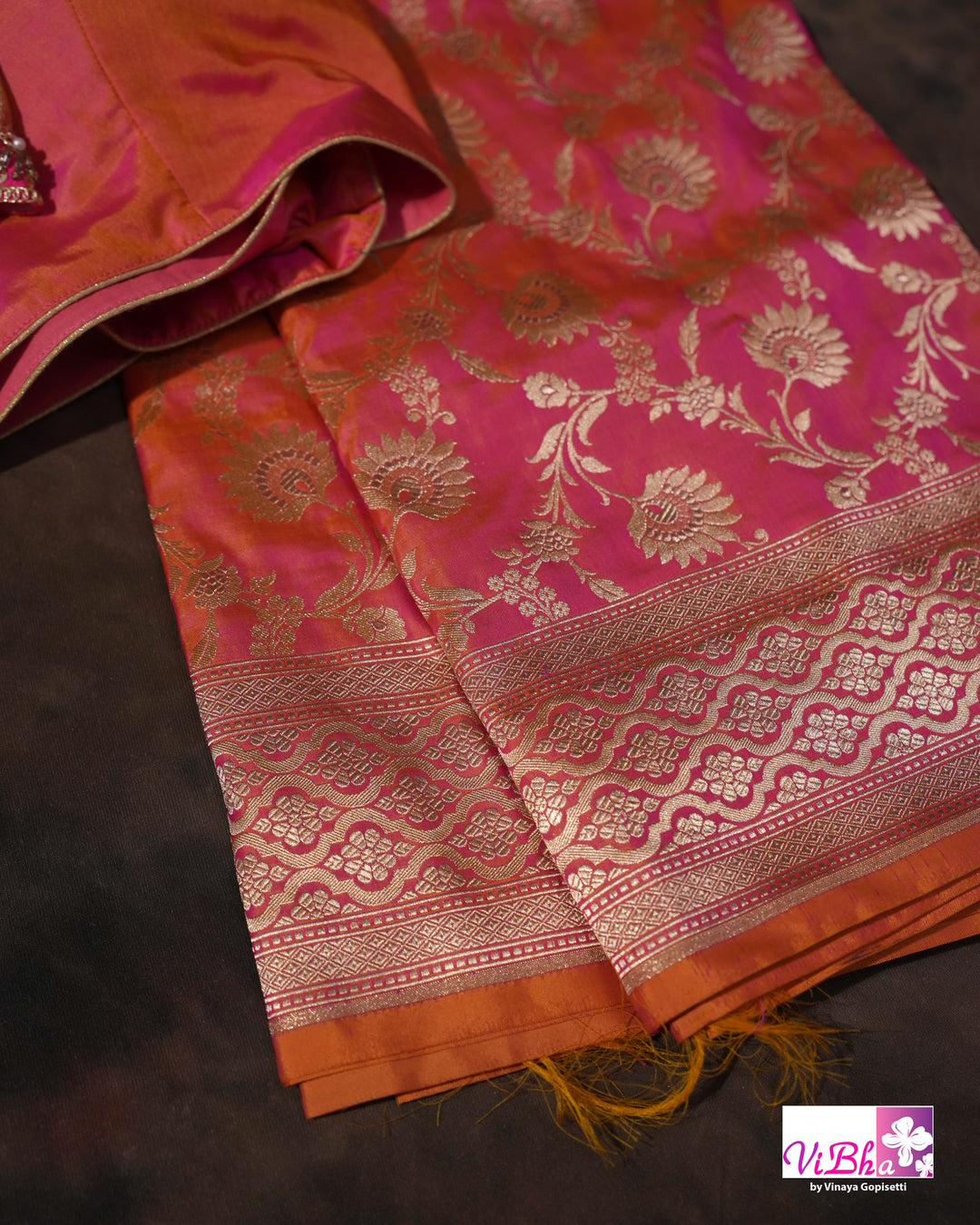 Peach Dual tone Jangla Katan Saree