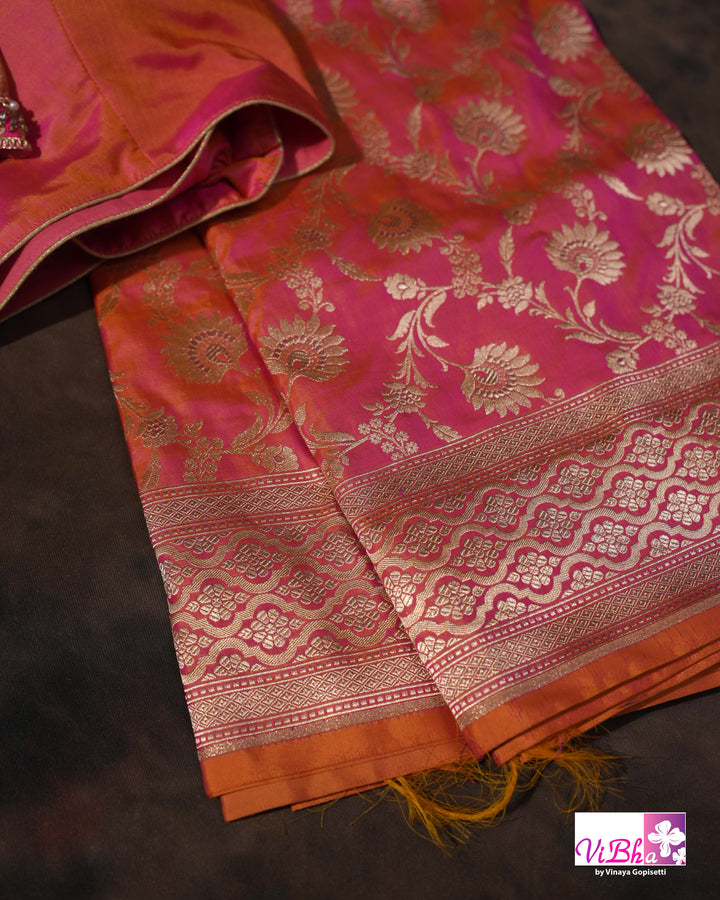 Peach Dual tone Jangla Katan Saree