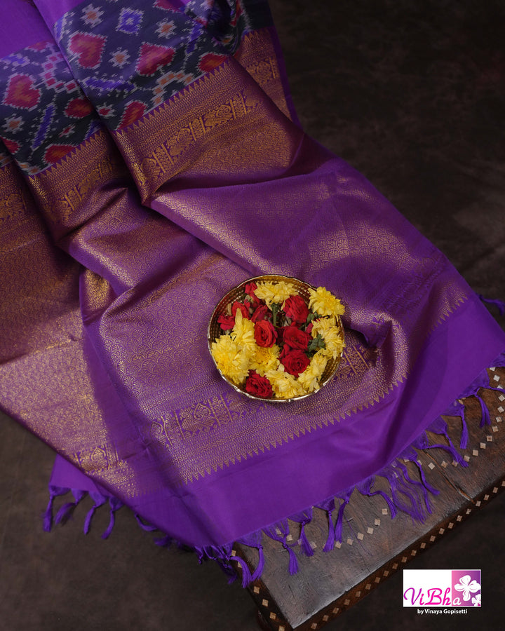 Royal Purple Kanchi Silk Saree with Patola Weave and Blouse