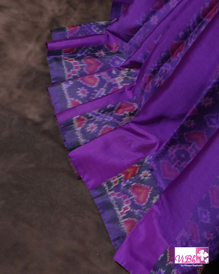 Royal Purple Kanchi Silk Saree with Patola Weave and Blouse