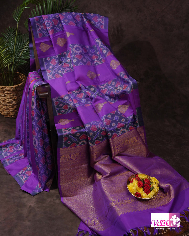 Royal Purple Kanchi Silk Saree with Patola Weave and Blouse