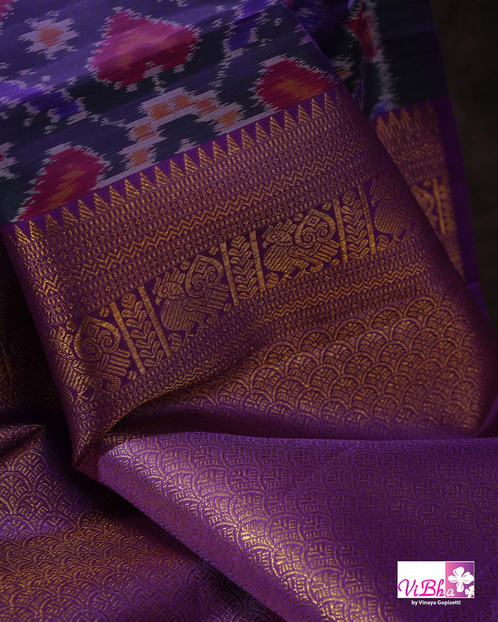 Royal Purple Kanchi Silk Saree with Patola Weave and Blouse