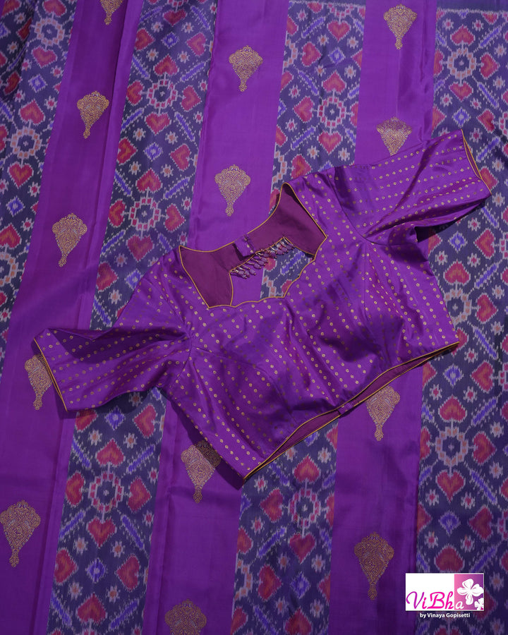 Royal Purple Kanchi Silk Saree with Patola Weave and Blouse