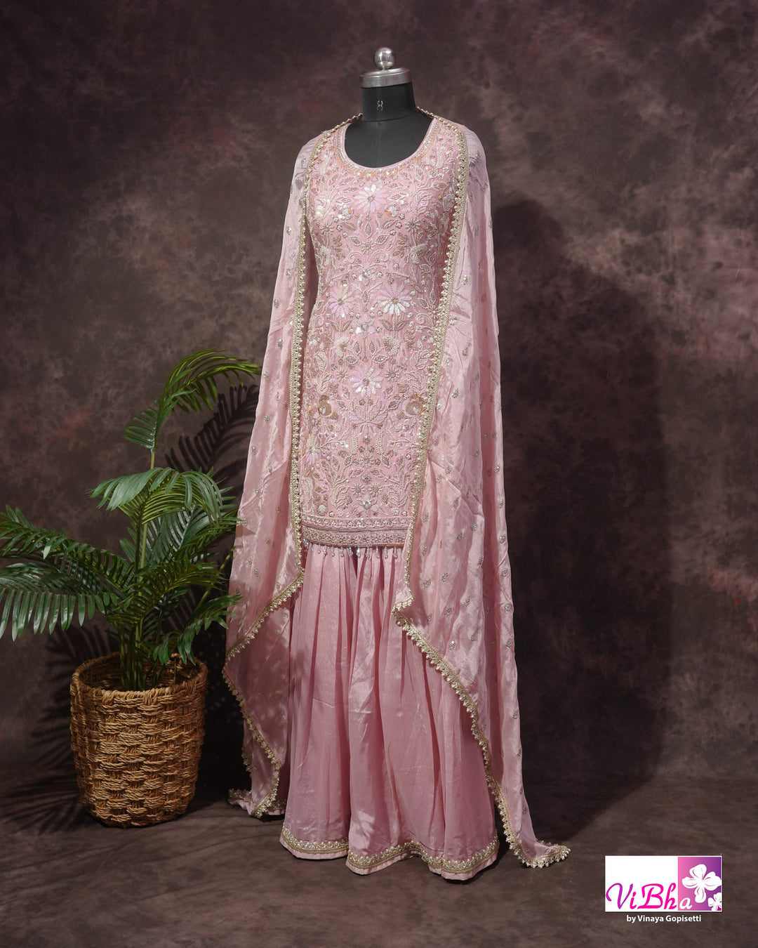 Blush Pink Embroidered Sharara Set