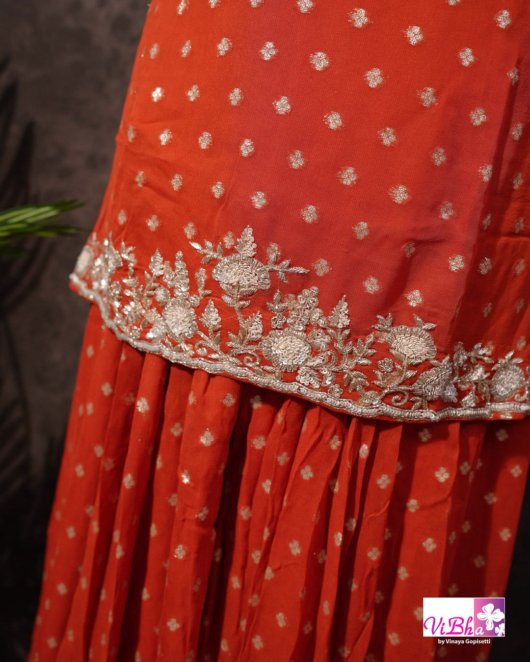 Orange Embroidered Sharara Set