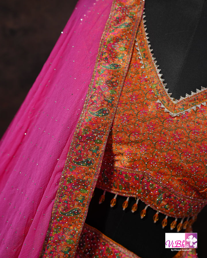 Orange &amp; Rani Pink Multicolor Lehenga Set