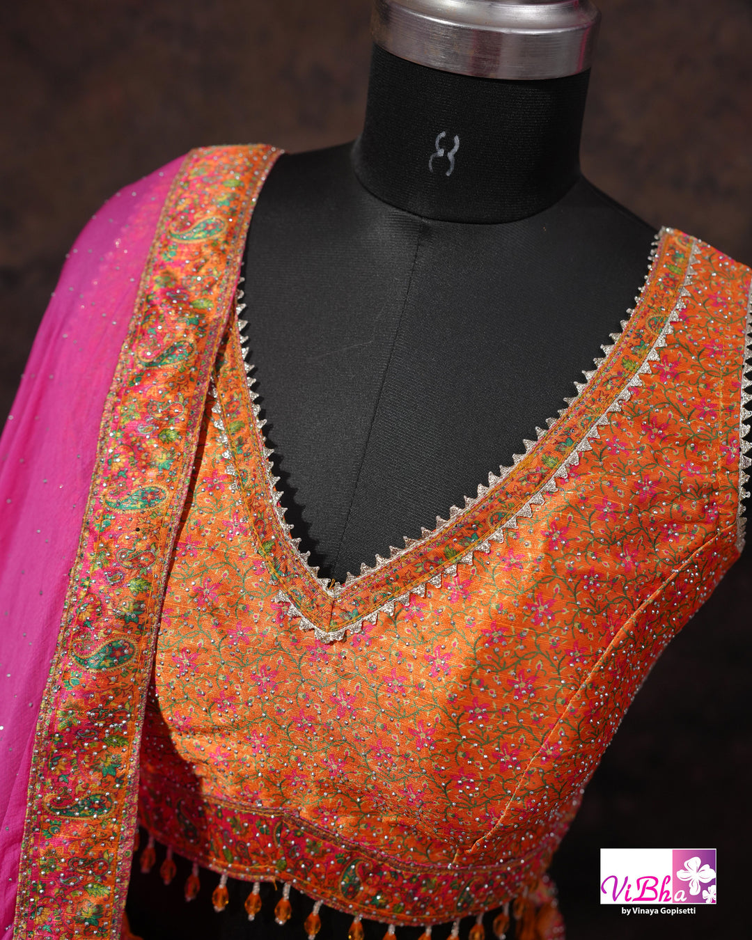 Orange &amp; Rani Pink Multicolor Lehenga Set